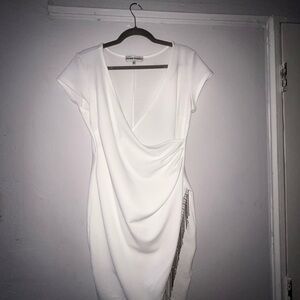 White Sparkly Draped Mini Dress